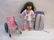 American Girl Doll Samantha with Crutches, Wheelchair and more, see pictures AS IS, 5 lbs
