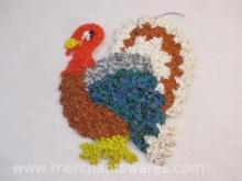 Vintage Melted Plastic Popcorn Turkey Thanksgiving Decoration, see pictures AS IS, 6 oz