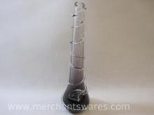 Handblown Glass Bud Vase, Purple Glass with Clear Glass Leaf, approx 12 inches tall, 1lb 5oz