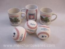 Three Cooperstown Ceramic Mugs for the National Baseball Hall of Fame and Three Official MLB