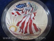 American Eagle 199 Silver Dollar, Colorized Walking Liberty in Plastic Capsule and Display Box, 4 oz