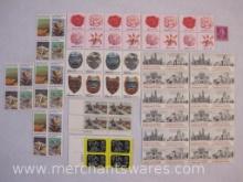Assorted Blocks of US Stamps, 15 Cent Indian Art, 18 Cent Flower Stamps, 5 Cent C M Russell, Coral
