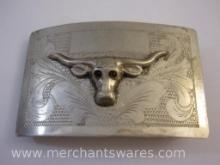 Mexican Silver Longhorn Belt Buckle, 37.7 g