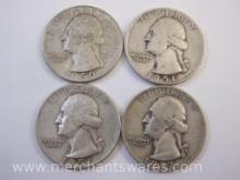 Four US Silver Washington Quarters: 1950-D, 1951-D and 1952-D