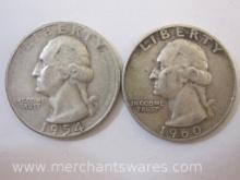Two US Silver Washington Quarters: 1954-S and 1960-S (possible mint mark error, see pictures)