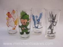 Four Looney Tunes Pepsi Drinking Glasses including Bugs Bunny, Foghorn Leghorn, Roadrunner and Elmer
