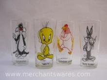 Four Looney Tunes Pepsi Drinking Glasses including Bugs Bunny, Foghorn Leghorn, Tweety and