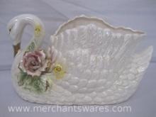 Iridescent Ceramic Swan Planter