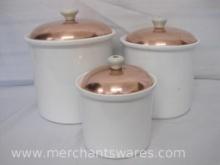 Three Canister Set, Ceramic with Copper Tops