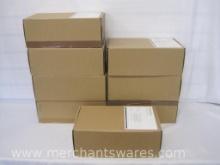 Eight Brown Tab Lock Cardboard Boxes, approx 6.5 x 10.5 x 4 inches in size