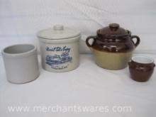 Three Stoneware Items, Boston Baked Beans Bean Pot with Lidded Crock and small Planter/Crock