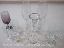 Assorted Stem Glassware includes 6 Bohemia Crystal Etched Cordial Glasses, 2 Year 2000 Champagne
