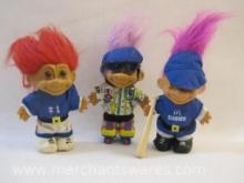 Three Sports Russ Troll Dolls including Baseball, Football and Roller Blader, 8 oz