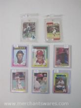 Eight MLB Trading Cards includes Topps 1973 Johnny Bench #10, 1975 Mike Schmidt #70, Donruss 1981,82
