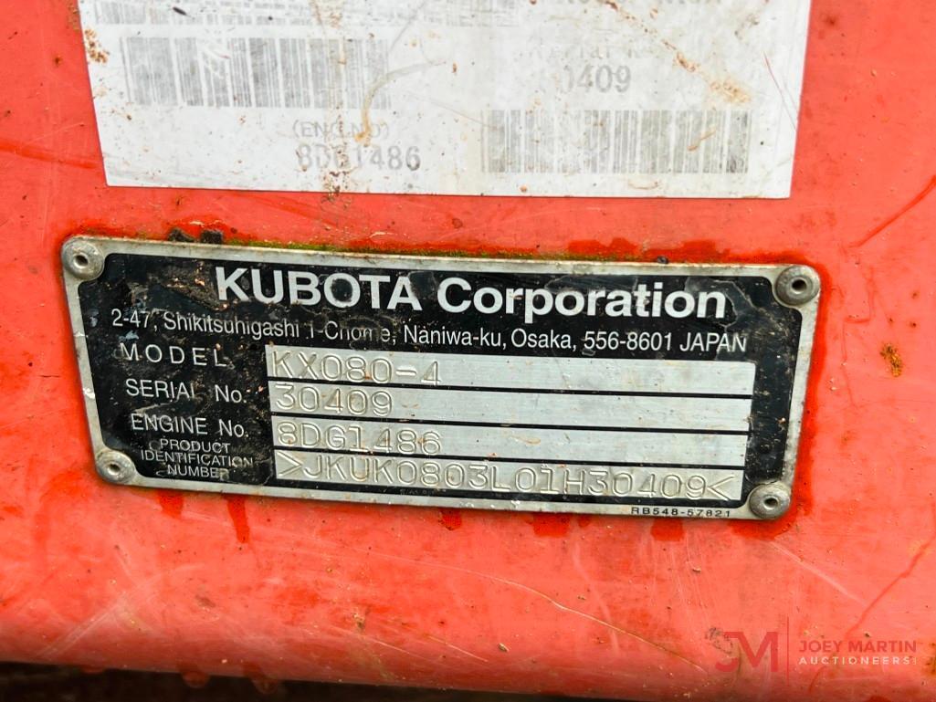 2013 KUBOTA KX080-4 HYDRAULIC EXCAVATOR