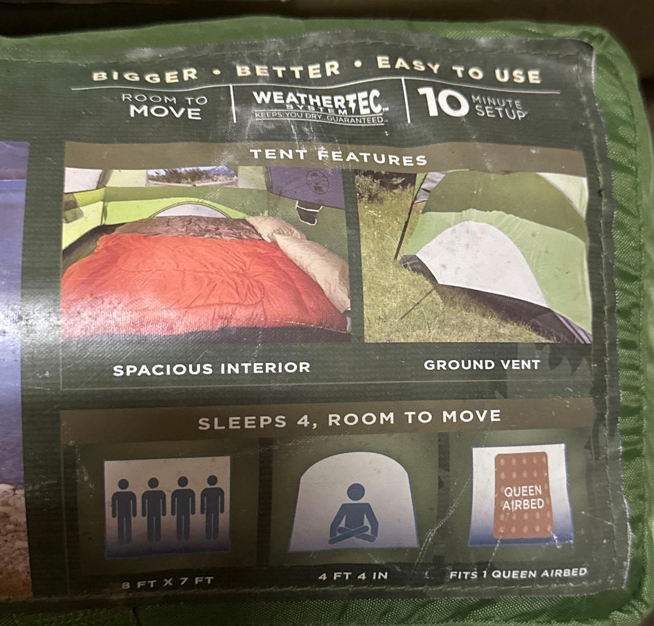 Coleman 4 Man Tent and Bestway Air Mattress with built in pump