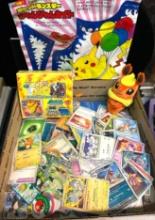 Box Full of Unsearched Japanese Pokemon cards, Stickers, Pogs and Stuffie