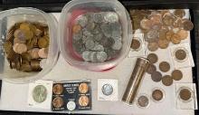 Large Group of Unsearched 1942 Half Dollar, Zinc Wheat Pennies, Indian Head and Lincoln