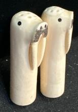 Pair of Eskimo Carved Ivory Walrus Salt and Pepper Shakers