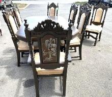 VTG Dining Room table with 8 Chairs with Japanese Inlaid Chairs- In good Condition
