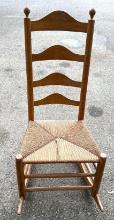 Vintage 1900's Ladder Back Rocking Chair - Primitive Dowel Pin Construction