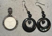 Moon face Pendant and Pair of Hematite Earrings