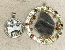 2 Beautiful Sterling silver Pendants w/stones