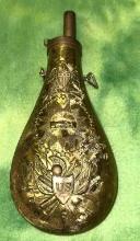 Vintage Brass U.S. Shield and Eagle Muzzle Loader Black Powder Storage Flask