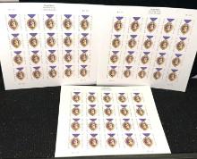 3 Sheets (60 Stamps) of Purple Heart Forever Stamps