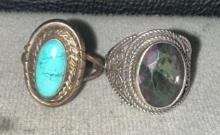 2 Sterling Silver Rings with Gemstones size 6 & 7