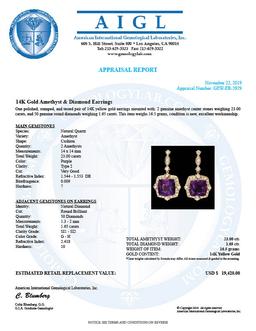 14k Gold 23ct Amethyst 1.6ct Diamond Earrings