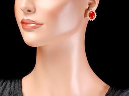 14k Gold 8.00ct Coral 1.50ct Diamond Earrings