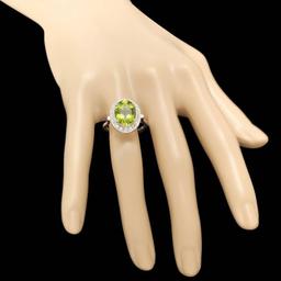 14k White Gold 5.00ct Peridot 0.70ct Diamond Ring