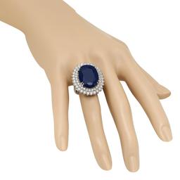 14K Gold 25.57ct Sapphire 3.39ct Diamond Ring