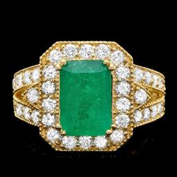 14k Gold 3.00ct Emerald 1.50ct Diamond Ring