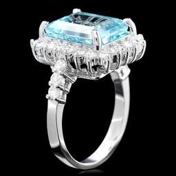 14k Gold 6.00ct Aquamarine 1.00ct Diamond Ring