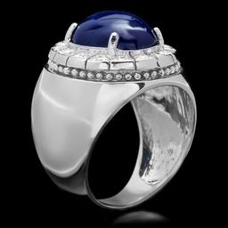 14k 15.00ct Sapphire 0.50ct Diamond Mens Ring