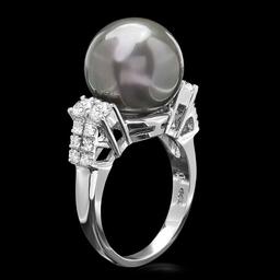 14k Gold 13 X 13mm Pearl 0.70ct Diamond Ring