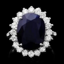 14k Gold 7.30ct Sapphire 1.30ct Diamond Ring