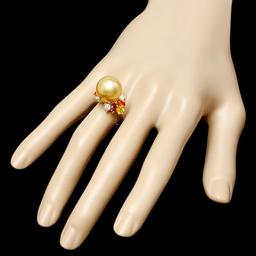 14k Yellow Gold 13mm Pearl 0.56ct Diamond Ring