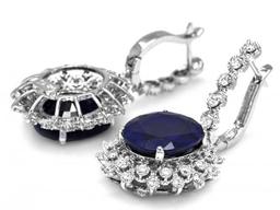 14k Gold 16.50ct Sapphire 2ct Diamond Earrings