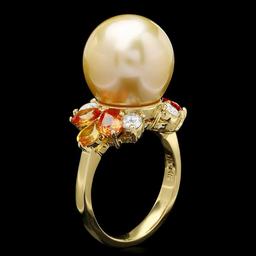 14k Yellow Gold 13mm Pearl 0.56ct Diamond Ring