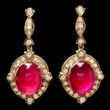 14k Gold 29.50ct Ruby 1.65ct Diamond Earrings