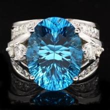 14k White Gold 11.00ct Topaz 1.10ct Diamond Ring