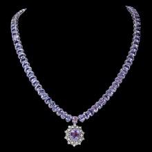 14k Gold 73ct Tanzanite 0.80ct Diamond Necklace