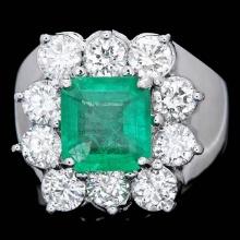 18k White Gold 2.00ct Emerald 2.60ct Diamond Ring