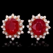 14k Rose 10.00ct Ruby 1.40ct Diamond Earrings