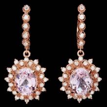 14k Rose 9.00ct Kunzite 1.60ct Diamond Earrings