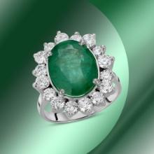 14K Gold 6.11cts Emerald & 1.94cts Diamond Ring