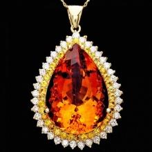 14k Gold 37ct Citrine 1.85ct Diamond Pendant